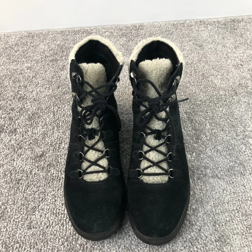 ⭐️ Marc Fisher‎ Winter Ankle boots Faux Fur Black Suede Lace Up Women's Size 9.5
